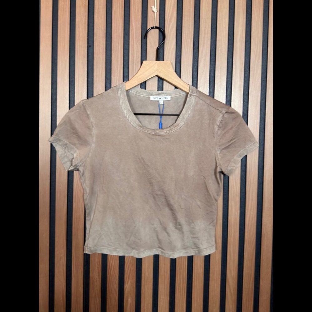 New Cotton Citizen T Shirt Xs Women Beige Short Sleeve Cropped Tee Supima Cotton
